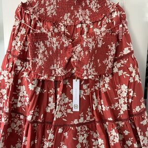 House of Harlow 1960 Red Floral Smocked Maxi Dress